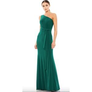 MAC DUGGAL Dress Size 2 Evening Gown Emerald Green NEW Jersey One Shoulder Flaw